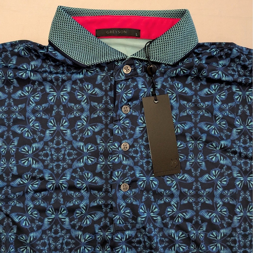 New Greyson Men's Blue Migration Polo Shirt Maltese Blue Large